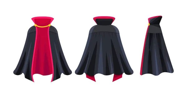 Mantella nera, mantello da supereroe, costume da carnevale da vampiro dracula . — Vettoriale Stock