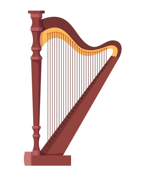 Античный, старинный струнный музыкальный инструмент - классическая деревянная арфа . — стоковый вектор