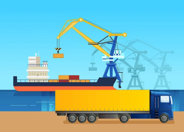 Last fartyg, vatten transport. Transport tjänster, logistik tjänster, frakt leverans. — Stock vektor