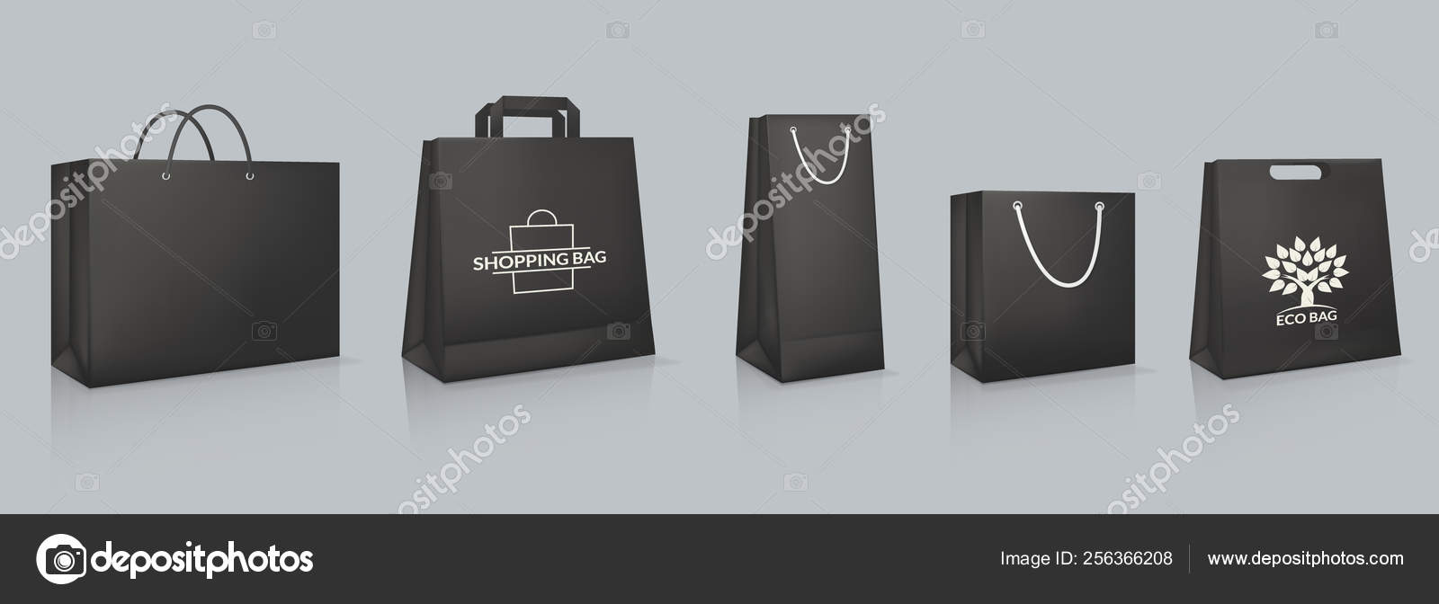 Download Set Of Mockup Of Realistic Black Paper Bag With Logotype Stock Vector Royalty Free Vector Image By C Ideyweb 256366208