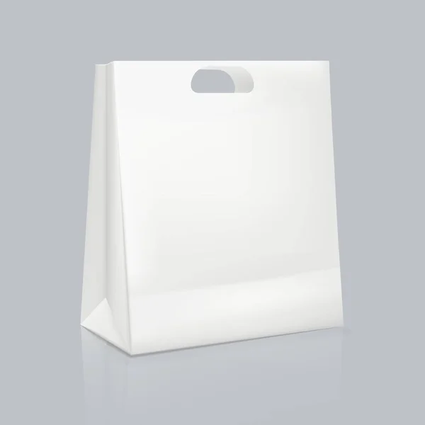 Mockup of realistic white square paper bag. Corporate identity packaging. — Stock Vector