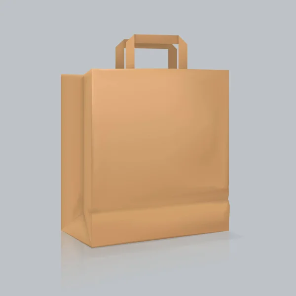 Burla de bolsa de papel cuadrada realista, color crema . — Vector de stock