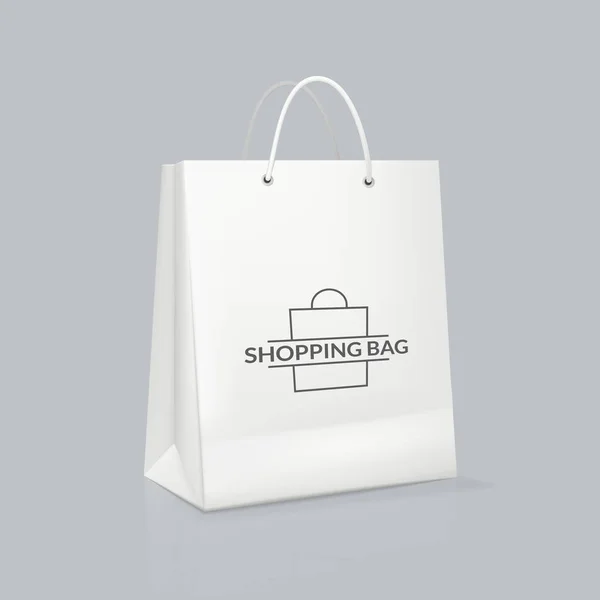 Burla de la bolsa de papel blanco rectangular realista con el logotipo . — Vector de stock