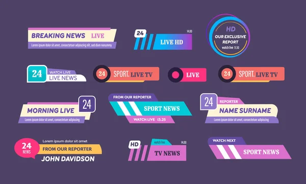 News bar logos, icons of news feeds, television, radio channels — Stock Vector