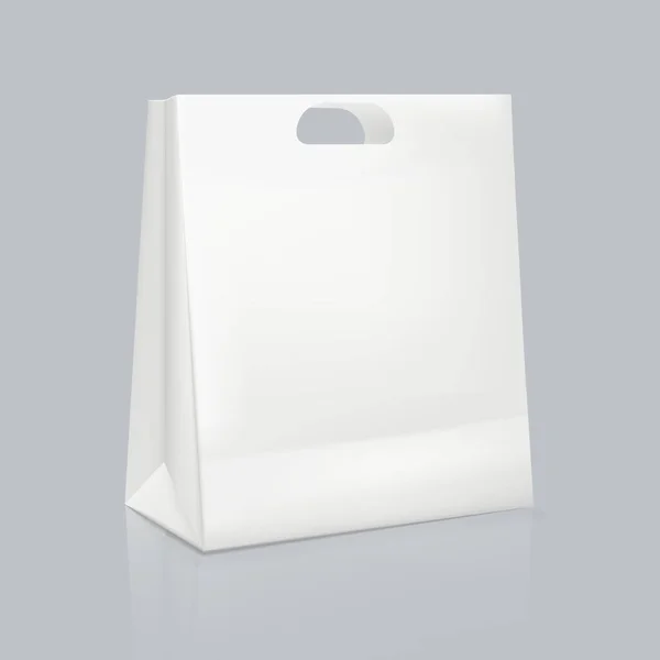 Gerçekçi beyaz kare kağıt çanta mockup. Kurumsal kimlik paketleme. — Stok Vektör