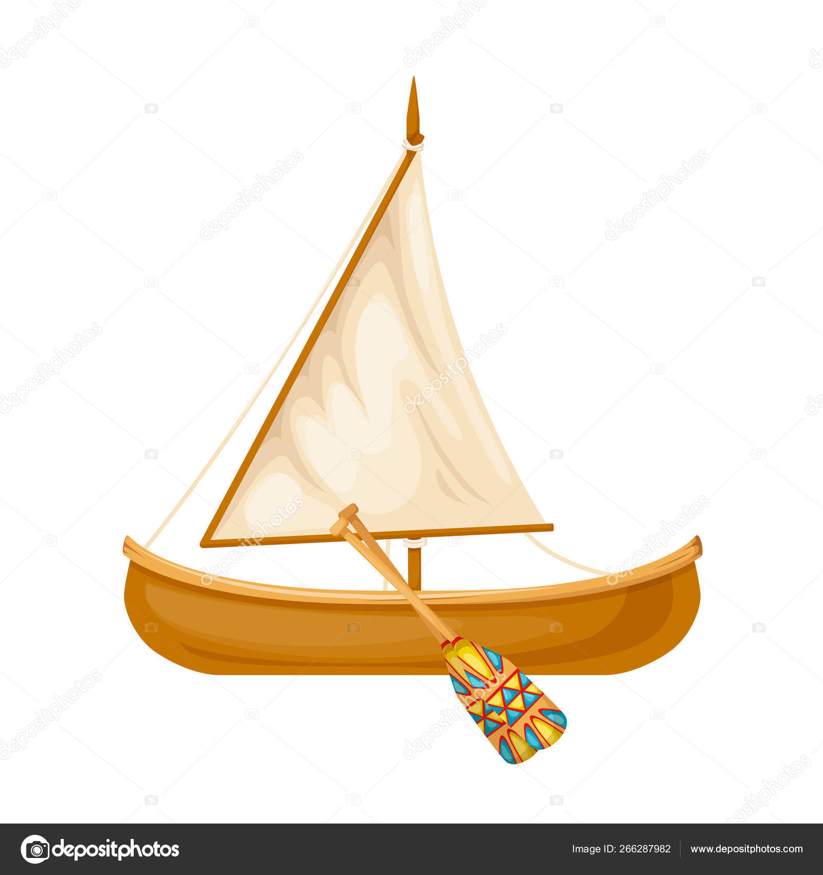 Wooden sailing boat with oars. Water, sea type of transport. Stock Vector  by ©ideyweb 266287982