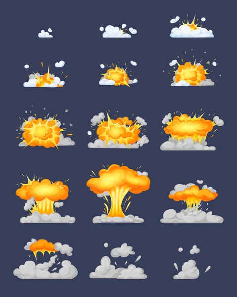 Animation de cadre avec effet de combustion, explosion, divisé en images . — Image vectorielle