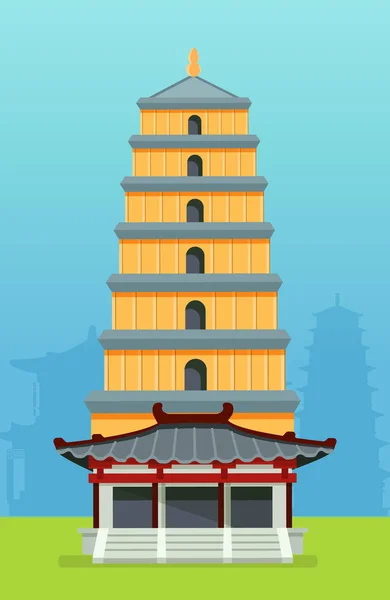 Torre de pagode chinês típico edifício chinês. Casa cidade urbana — Vetor de Stock