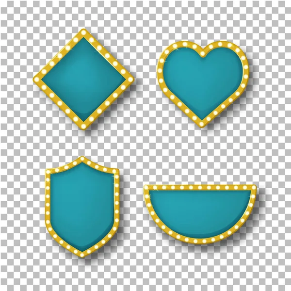 Неоновые рамки, баннеры, в форме квадрата, сердца, щита, полукруга — стоковый вектор