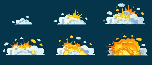 Animace snímků s účinkem vypalování, výbuchu, rozdělené do rámečků. — Stockový vektor