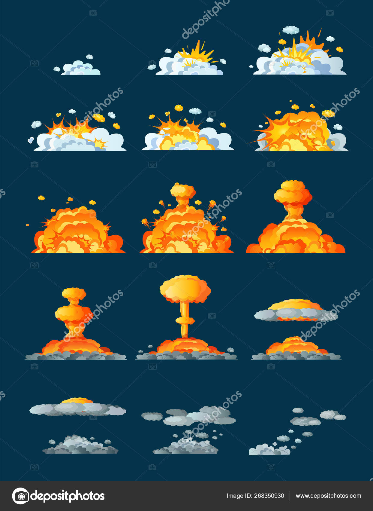 Frame animation with effect of burning, explosion, divided into frames.  Stock Vector Image by ©ideyweb #268350930