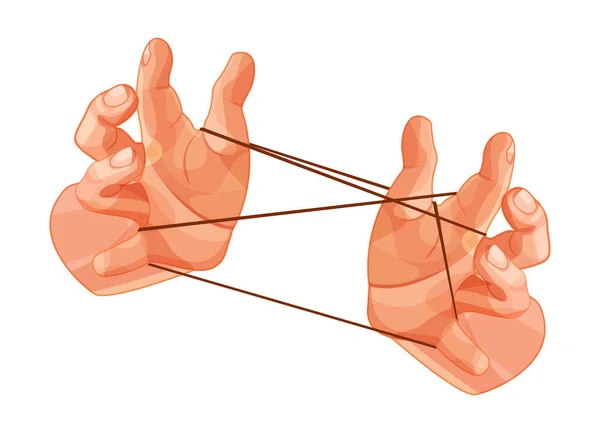 Mains tenant bande de caoutchouc de jeu, filetage entre les doigts . — Image vectorielle