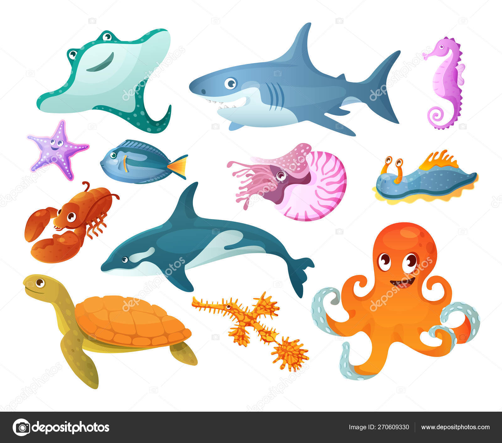 Sea and river underwater animals. Different sea animals fish Stock Vector  Image by ©ideyweb #270609330