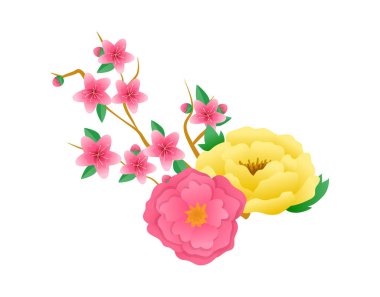 Çin orta sonbahar festivali tasarımı. Çiçekli suluboya sakura dalı.
