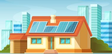 Güneş panelleri, alternatif enerji, özel evin çatısında.