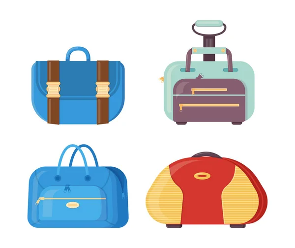 Diverse tassen met handvatten, riemen en sluitingen voor op reis. — Stockvector