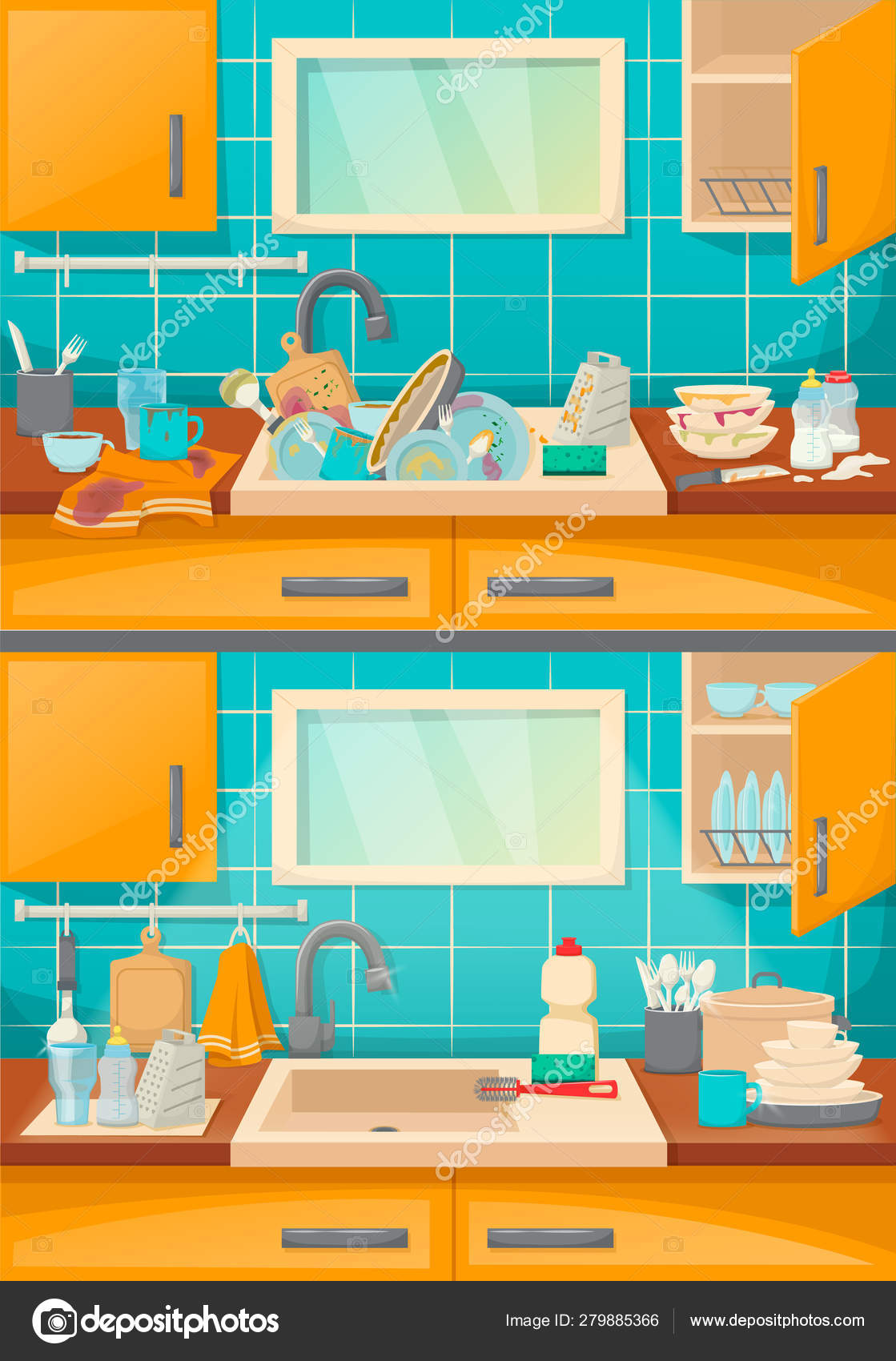 Kitchen sink with clean and dirty dishes before, after cleaning. Stock Vector Image by ©ideyweb #279885366 Kitchen sink with clean and dirty dishes before, after cleaning. Stock Vector Image by ©ideyweb #279885366