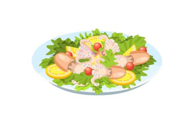 Kalamar, ahtapot, yeşillik, sebze, limon ile Ihale et.