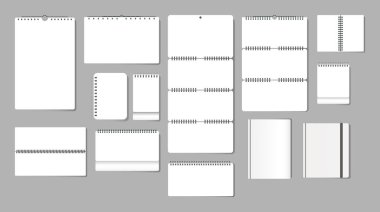 Büyük dizüstü bilgisayar çeşitleri seti, not defteri, kare kağıt sayfası.