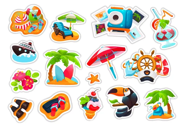 Conjunto de pegatinas, etiquetas, logotipos, insignias con icono, viaje de verano . — Vector de stock