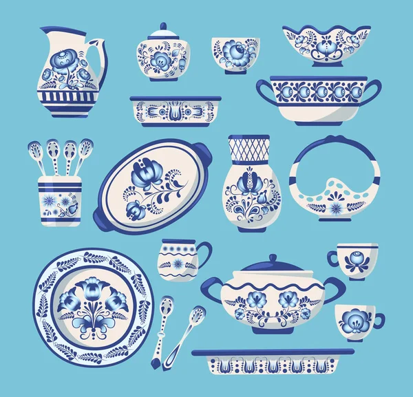 Conjunto de utensilios de cocina de cerámica o vajilla . — Vector de stock