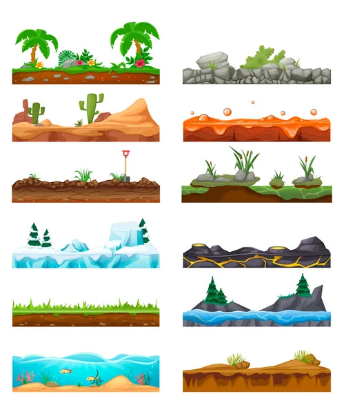 Set of seamless game landscape, interface. Landscape for 2D games. — Stock Vector