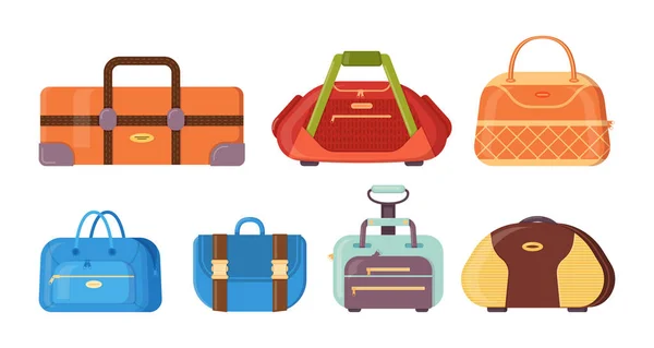 Divers sacs avec poignées, sangles et fermoirs pour voyager . — Image vectorielle