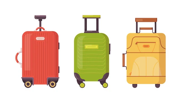 Komplet plastikowych, metalowych i skórzanych walizki, Futerały na bagaż. — Wektor stockowy