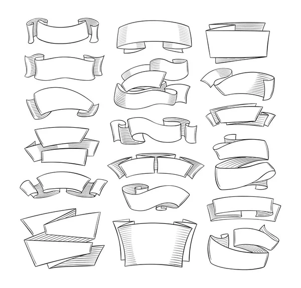 빈티지 핸드 그린 빈티지 라인 리본 세트. — 스톡 벡터