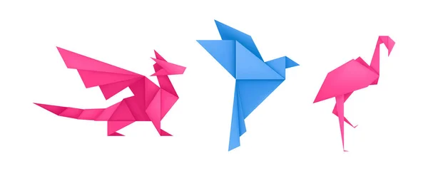 Origami animais diferentes brinquedos de papel conjunto vetor — Vetor de Stock