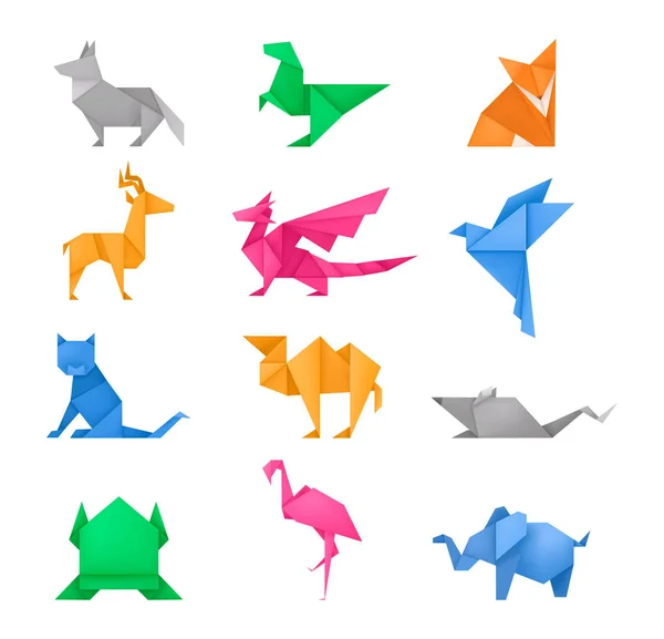 Origami animales diferentes juguetes de papel conjunto vector — Vector de stock