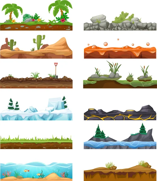 Set di paesaggio gioco senza soluzione di continuità, interfaccia. Paesaggio per giochi 2D . — Vettoriale Stock