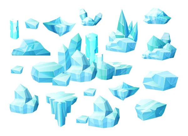 Realistic set of crystals of ice, iceberg broken pieces of ice — Stock Vector