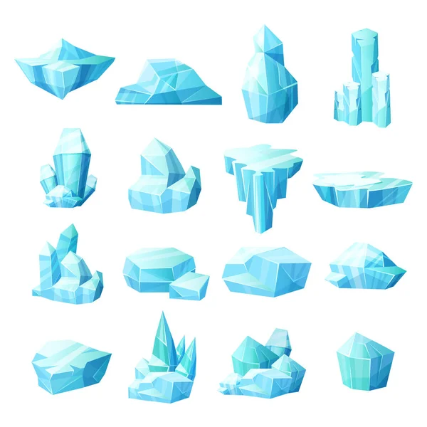 Ensemble réaliste de cristaux de glace, iceberg morceaux de glace cassés — Image vectorielle