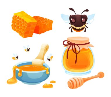 Arıcılık çiftlik seti karikatür vektör illüstrasyon izole