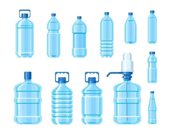 Plastikowe pojemniki na butelkę z wodą o różnej pojemności — Wektor stockowy