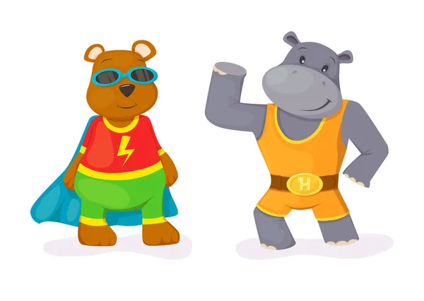 Superhéroe animales niños con una capa de superhéroe y máscaras — Vector de stock