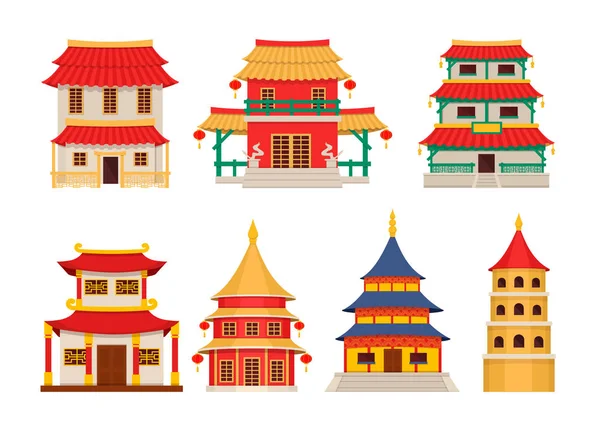 Traditional chinese buildings, asian architecture chinatown vector — Stock Vector