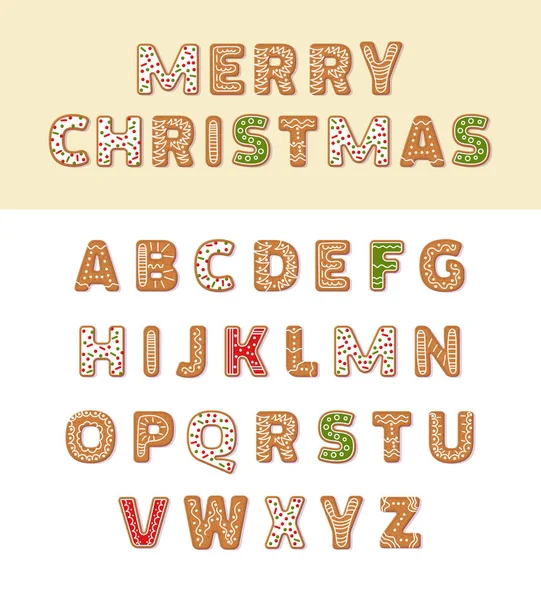 Gingerbread tatil çerezleri yazı tipi alfabe vektör karikatür illüstrasyon — Stok Vektör