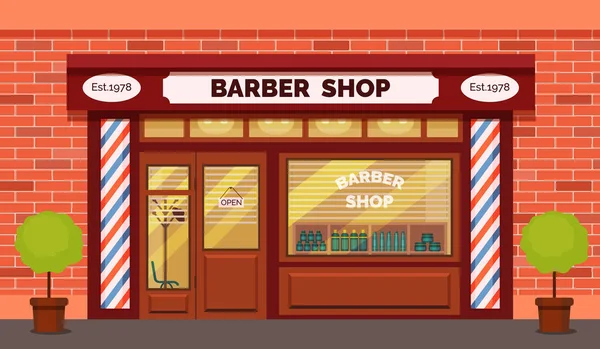 Vintage barber shop store facade with storefront — Stock Vector