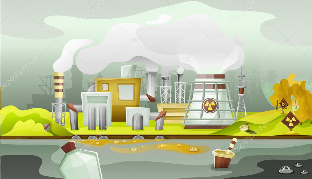 Environmental pollution by industrial dirty waste vector