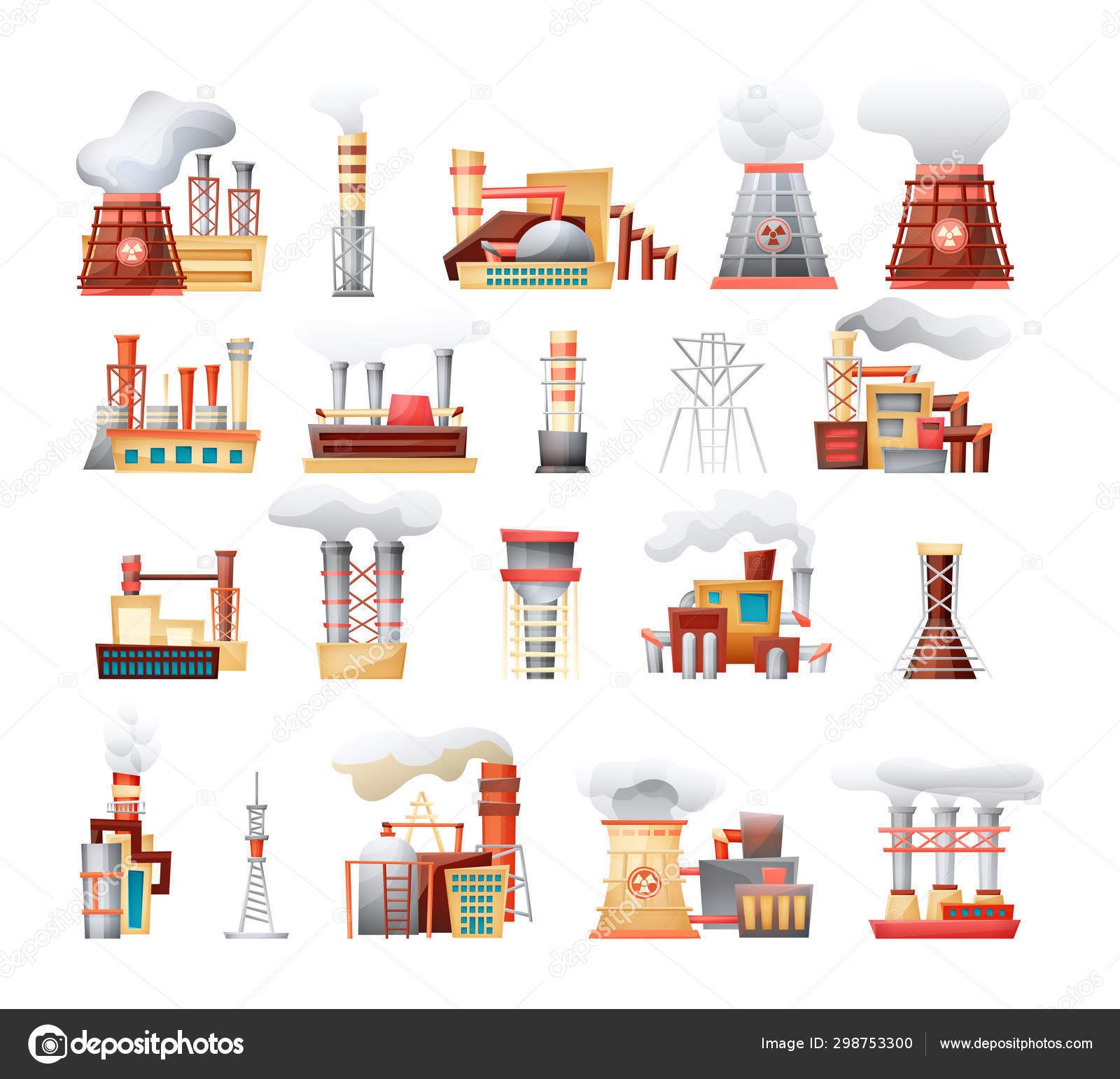 Industry factory buildings environmental pollution vector cartoon isolated  Stock Vector by ©ideyweb 298753300, image size:1600x1542