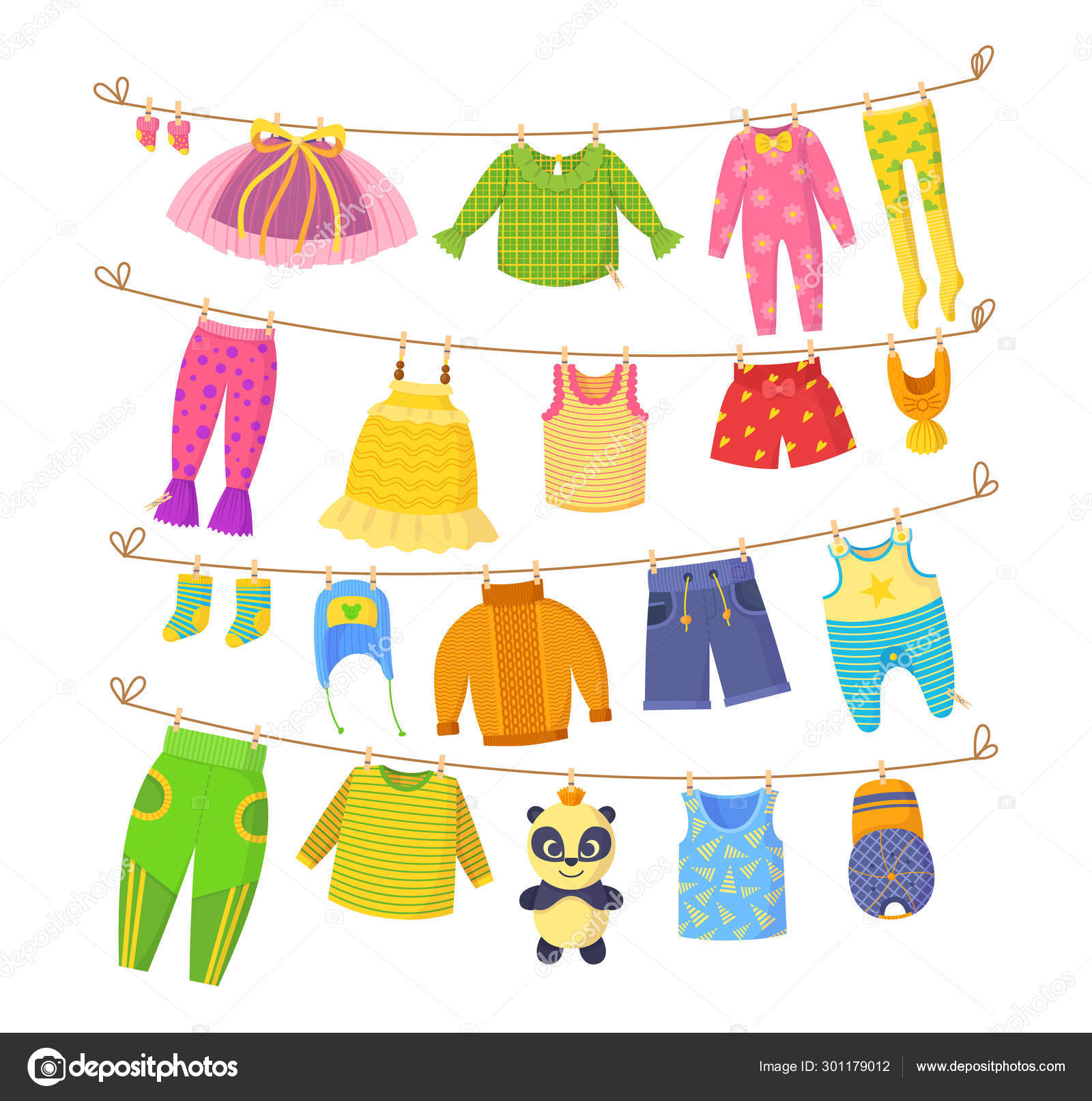 Kinderen droge kleren op waslijn vector cartoon illustratie stockvector door ideyweb 301179012