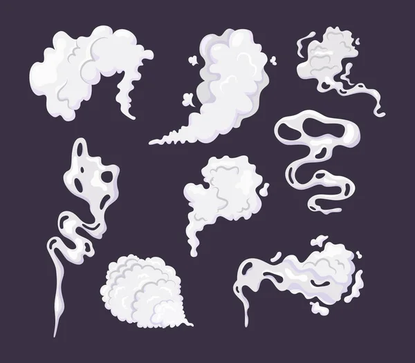 Conjunto de nuvens de fumo cómico. Fumar desenhos animados nuvens de vapor — Vetor de Stock