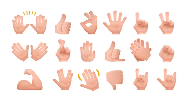 Duży zestaw gestów ludzkich rąk, sygnałów ludzi. — Wektor stockowy