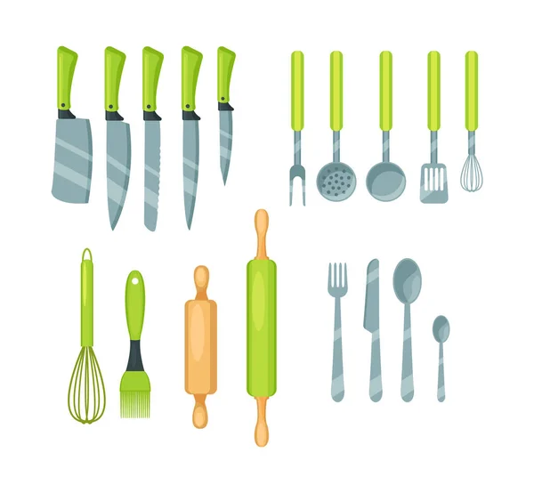 Conjunto de utensílios de cozinha, utensílios de cozinha ilustração vector cartoon isolado —  Vetores de Stock