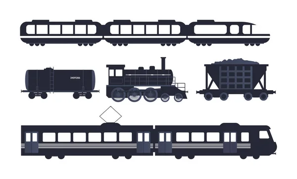 Vintage train silhouette collection vector illustration isolated — Stock Vector