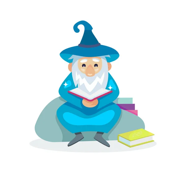 巫师男性角色，法师，巫师在披风和帽子 — 图库矢量图片