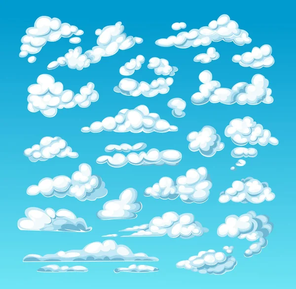 Gran conjunto de nubes blancas sobre fondo azul cielo — Vector de stock