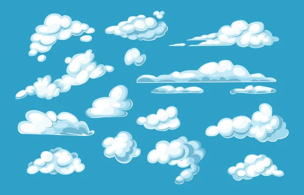 파란색 하늘 배경에 흰색 구름 설정 — 스톡 벡터